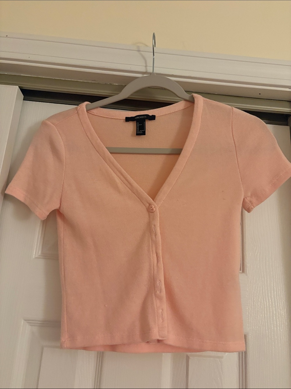Forever 21 Blush Pink Short-Sleeve Button-Front V-Neck Top